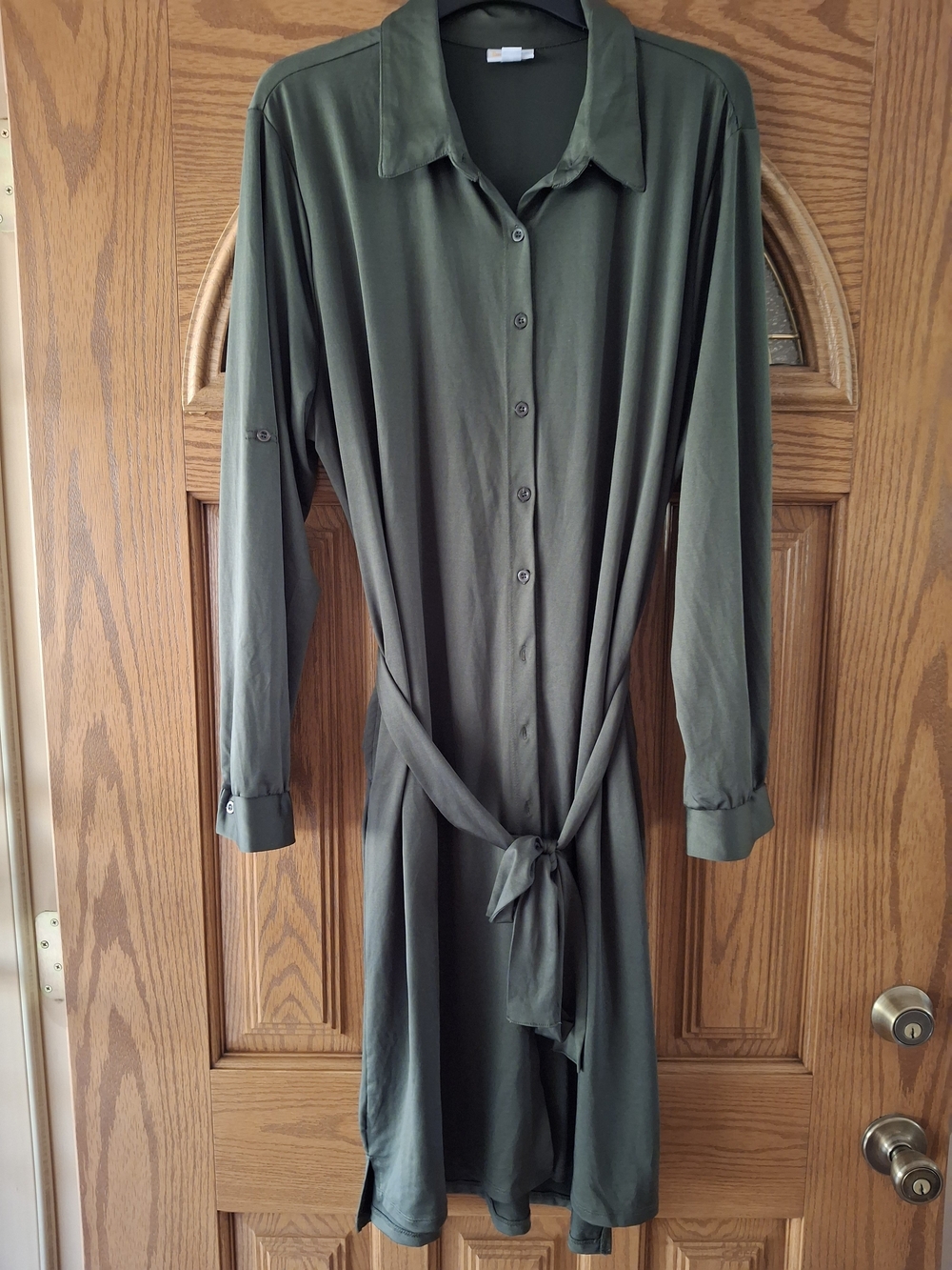 LuLaRoe Ellie Olive Green Button-Front Midi Shirt Dress